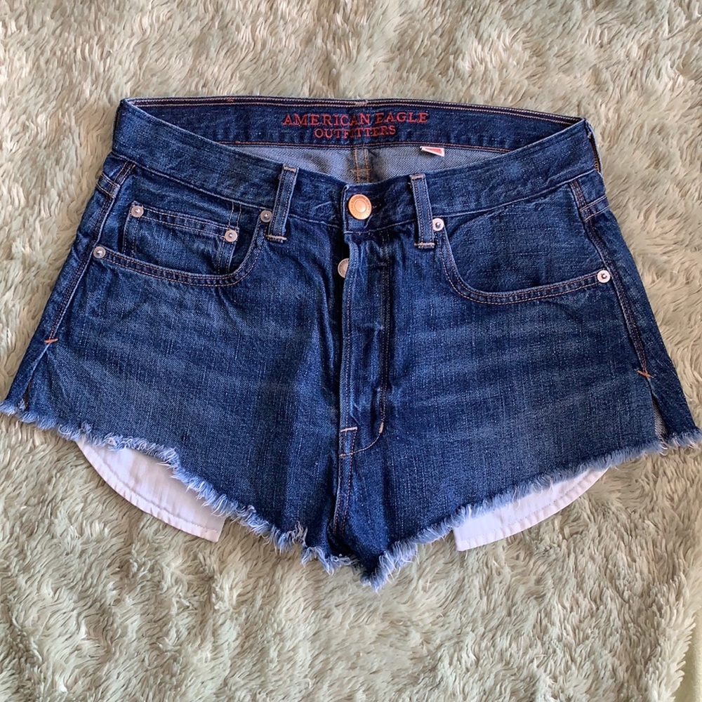 High waisted dark wash denim shorts